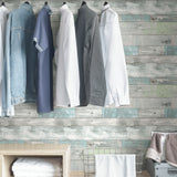 Coastal Plank Blue Peel and Stick Wallpaper by InHome WallPops Rustic Weathered Wood Plank Design in Blue and Grey - ARW4227