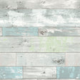 Coastal Plank Blue Peel and Stick Wallpaper by InHome - ARW4227 featuring a rustic weathered wood plank pattern in soft blue and grey tones