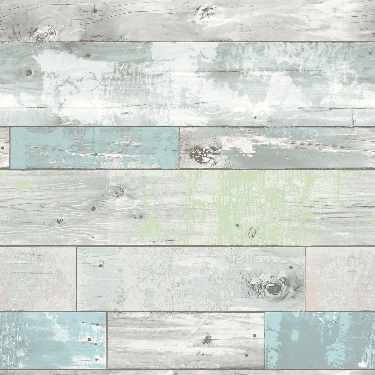 Coastal Plank Blue Peel and Stick Wallpaper by InHome - ARW4227 featuring a rustic weathered wood plank pattern in soft blue and grey tones
