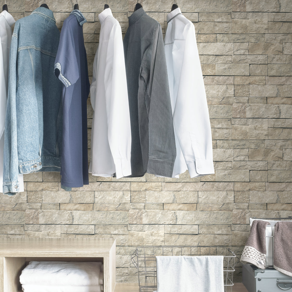 Colonial Stone Stone by InHome Traditional Peel and Stick Realistic Slate Inspired Fully Removable Vinyl Wallpaper Perfect for DIY - ARW4231
