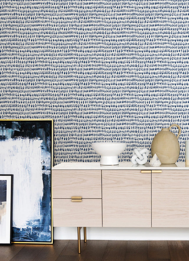 Mystical Navy Peel & Stick Wallpaper White and Navy Abstract Polka Dot Geometric - ARW4236