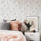 Ellis Silver by InHome Elegant Engraved Botanical Floral Peel and Stick Removable Wallpaper, 20.5 in W x 18 ft L, Covers 30.8 sq ft - ARW4246