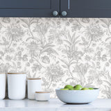 Ellis Silver by InHome Elegant Engraved Botanical Floral Peel and Stick Removable Wallpaper, 20.5 in W x 18 ft L, Covers 30.8 sq ft - ARW4246