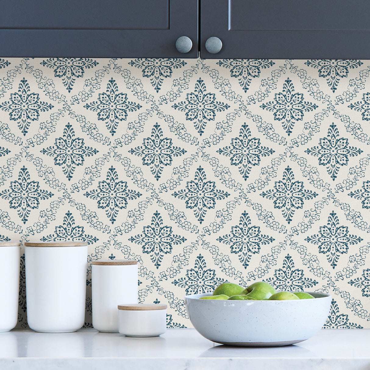 Orleans Blue by InHome Peel and Stick Wallpaper, 20.8 in x 18 ft, Straight Match Pattern, About 31.2 sq ft Coverage - ARW4247