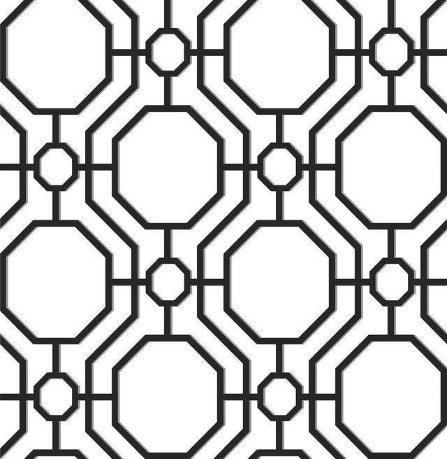 Crawford Black & White Peel & Stick Wallpaper with Geometric Octagon Trellis - InHome ARW4248