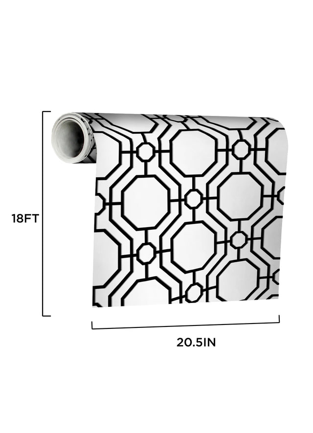 Crawford Black & White Peel & Stick Wallpaper with Geometric Octagon Trellis - InHome ARW4248
