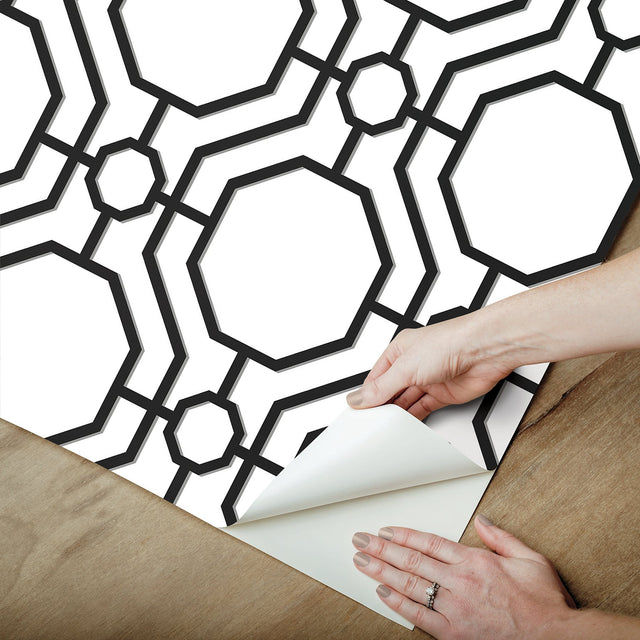 Crawford Black & White Peel & Stick Wallpaper with Geometric Octagon Trellis - InHome ARW4248