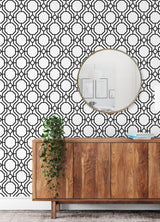 Crawford Black & White Peel & Stick Wallpaper with Geometric Octagon Trellis - InHome ARW4248