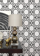 Crawford Black & White Peel & Stick Wallpaper with Geometric Octagon Trellis - InHome ARW4248