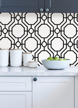 Crawford Black & White Peel & Stick Wallpaper with Geometric Octagon Trellis - InHome ARW4248