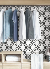 Crawford Black & White Peel & Stick Wallpaper with Geometric Octagon Trellis - InHome ARW4248