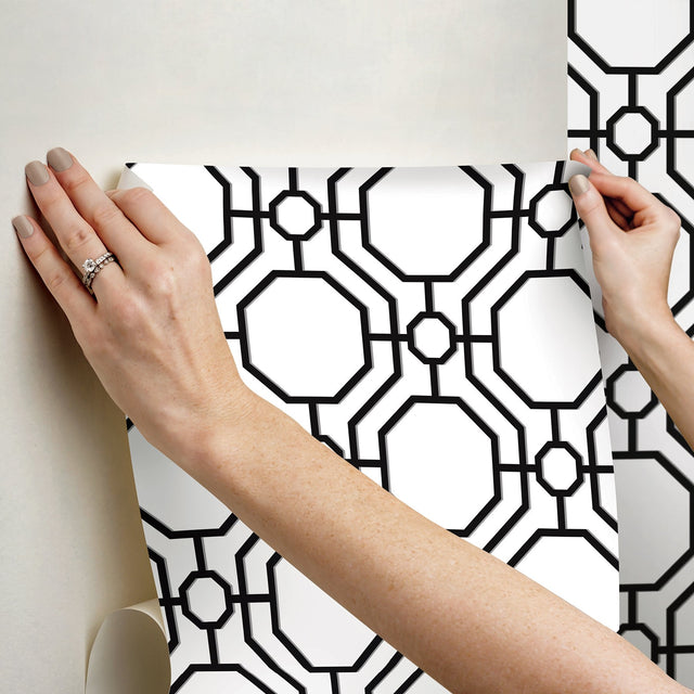 Crawford Black & White Peel & Stick Wallpaper with Geometric Octagon Trellis - InHome ARW4248