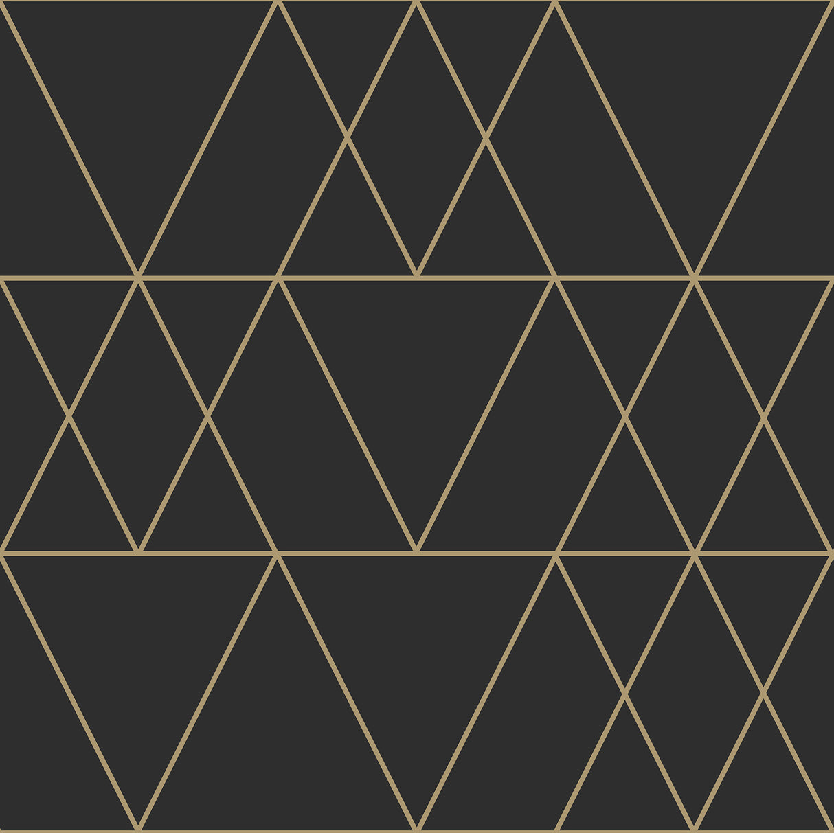 Black Trillions Peel and Stick Wallpaper by InHome - Geometric Triangle Pattern in Black and Gold - ARW6092