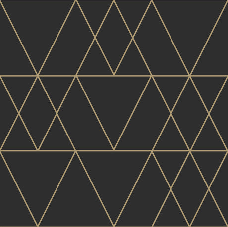 Black Trillions Peel and Stick Wallpaper by InHome - Geometric Triangle Pattern in Black and Gold - ARW6092