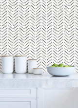 Black Chevron Black and White by InHome WallPops Easy Peel and Stick Removable Geometric Brushstroke Chevron Pattern Wallpaper Roll - ARW6113