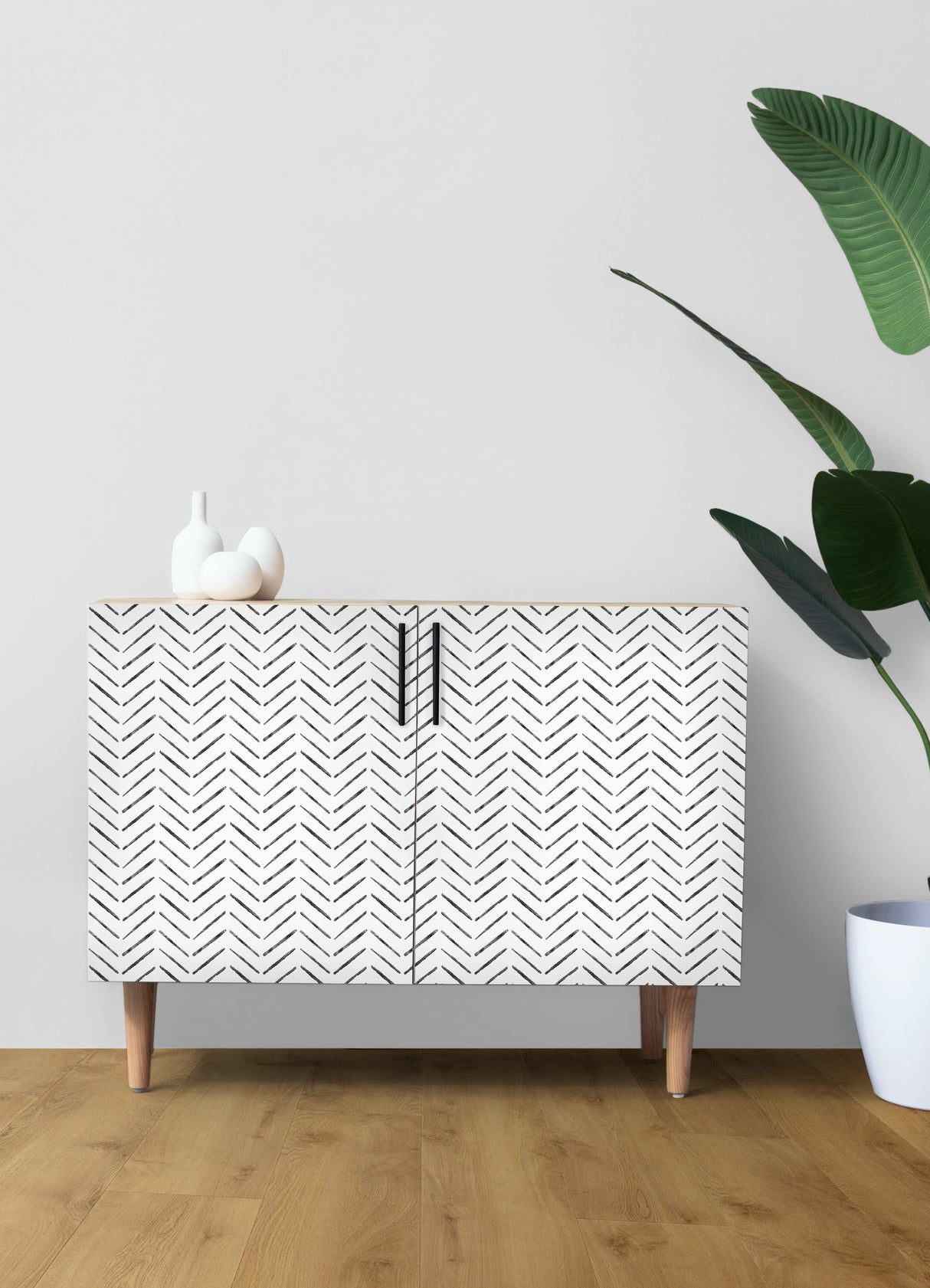 Black Chevron Black and White by InHome WallPops Easy Peel and Stick Removable Geometric Brushstroke Chevron Pattern Wallpaper Roll - ARW6113