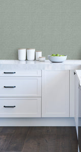 Linen Green Textured Peel and Stick Wallpaper by InHome WallPops, Straight Match, 20.5 in Wide x 18 ft Long, Approx. 30.8 sq ft Coverage - ARW6115