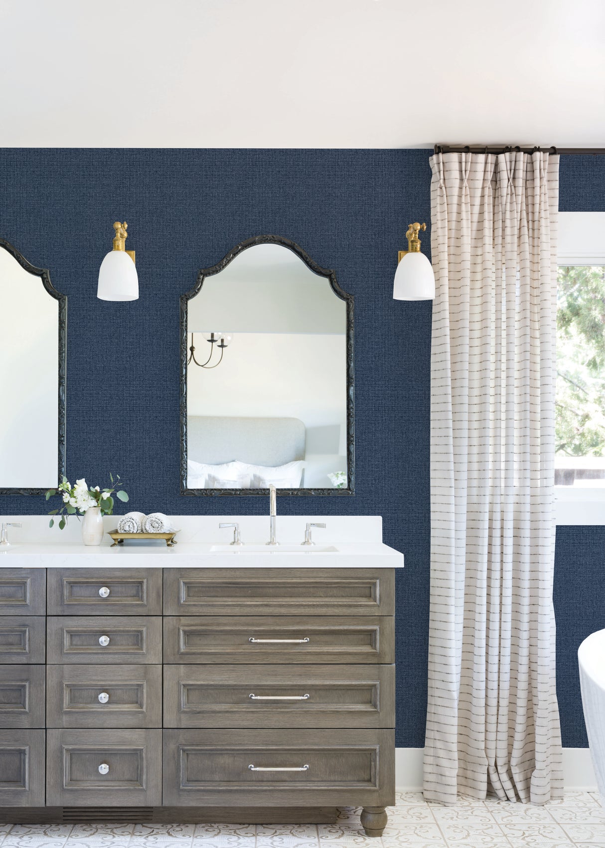 Linen Blue Peel and Stick Wallpaper by InHome | 20.5 in Wide x 18 ft Long | Straight Match | About 30.8 sq ft Coverage - ARW6116
