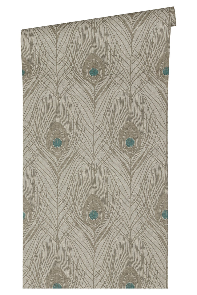Prosperity Bronze Feather Wallpaper with Peacock Feather Motif - AS Creation AS369716