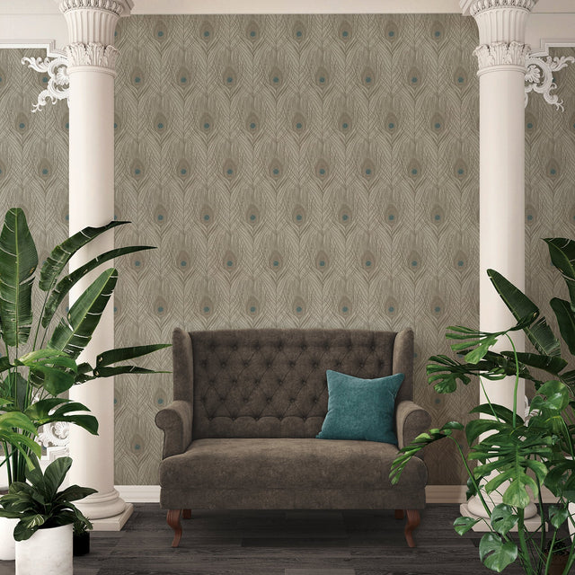 Prosperity Bronze Feather Wallpaper with Peacock Feather Motif - AS Creation AS369716
