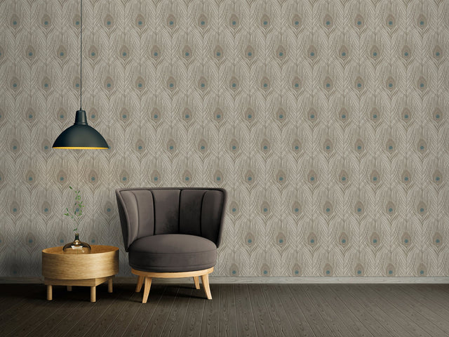 Prosperity Bronze Feather Wallpaper with Peacock Feather Motif - AS Creation AS369716