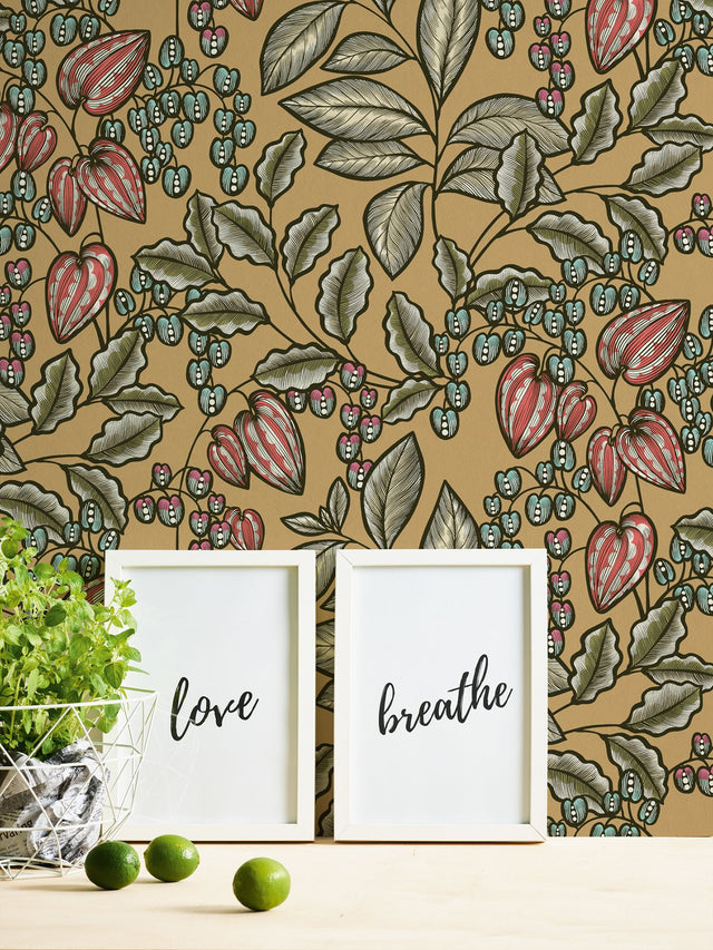 Leif Mustard Vine Trail Wallpaper with Botanical Modern Pattern - AS Creation AS377544
