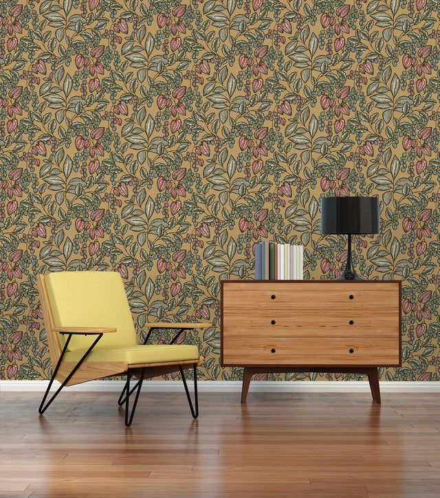Leif Mustard Vine Trail Wallpaper with Botanical Modern Pattern - AS Creation AS377544