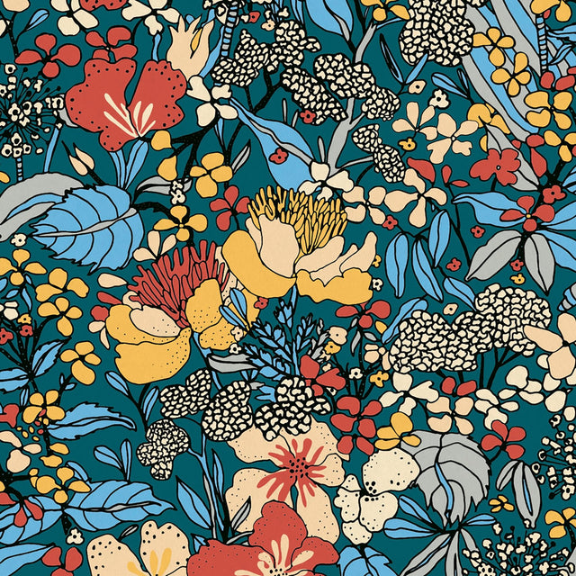 Zetta Blue Floral Riot Wallpaper