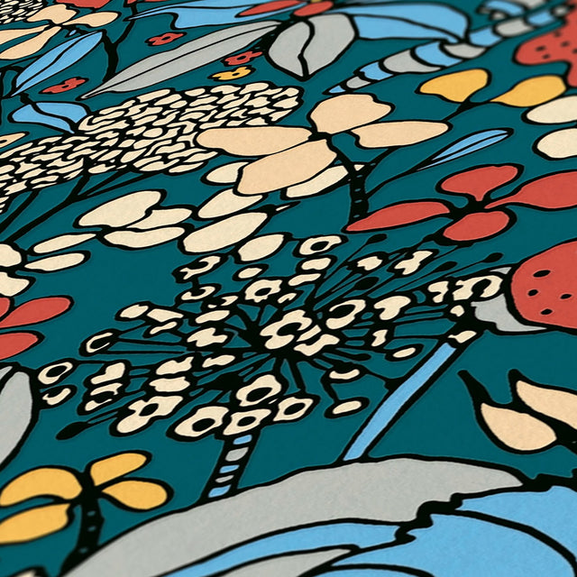 Zetta Blue Floral Riot Wallpaper
