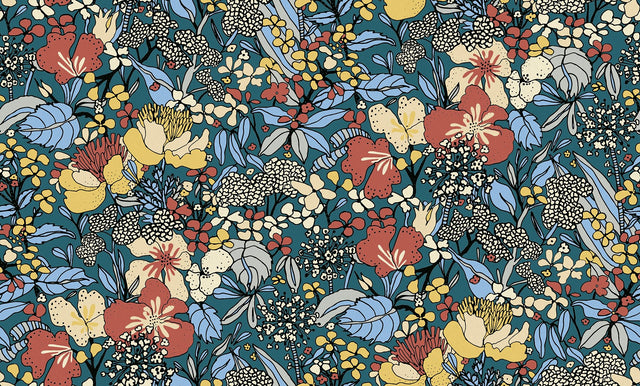 Zetta Blue Floral Riot Wallpaper