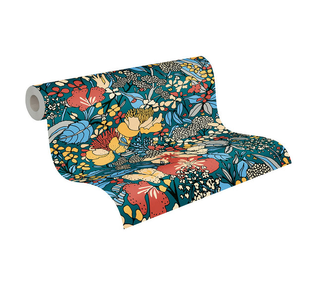 Zetta Blue Floral Riot Wallpaper
