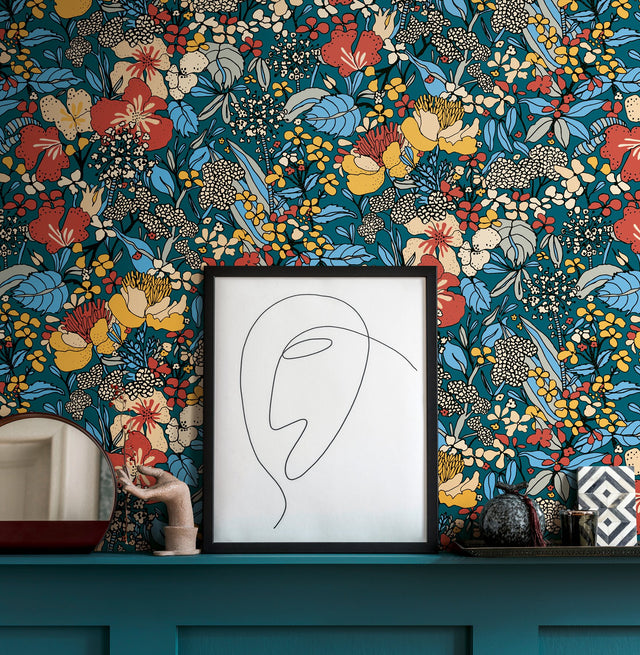 Zetta Blue Floral Riot Wallpaper