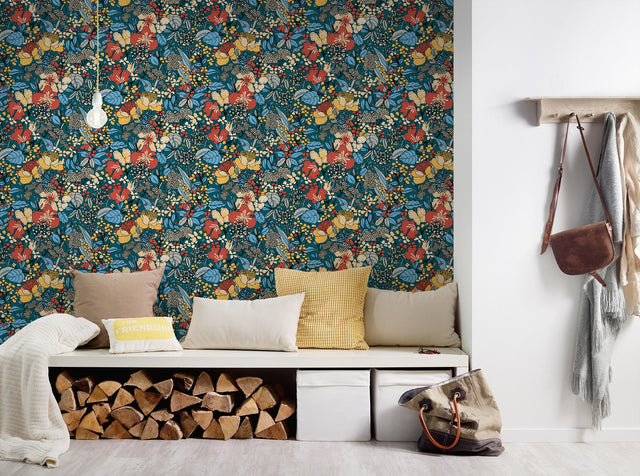 Zetta Blue Floral Riot Wallpaper