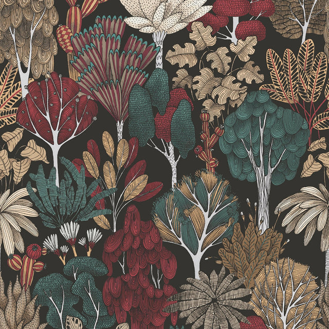 Idris Black Forest Wallpaper with Whimsical Trees Pattern in Black - AS Creation AS377576