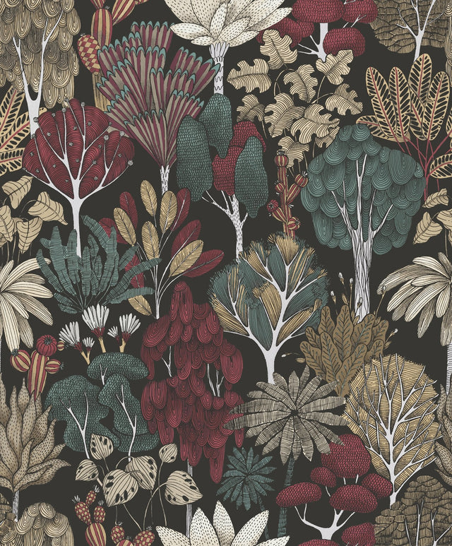 Idris Black Forest Wallpaper with Whimsical Trees Pattern in Black - AS Creation AS377576