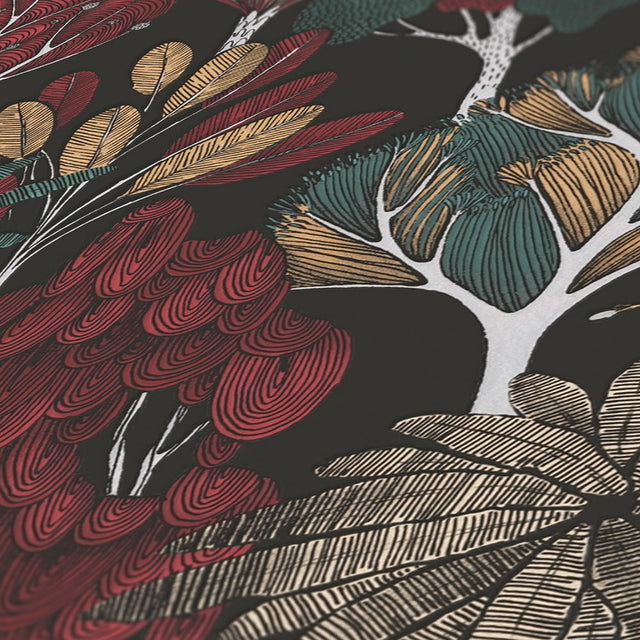 Idris Black Forest Wallpaper with Whimsical Trees Pattern in Black - AS Creation AS377576