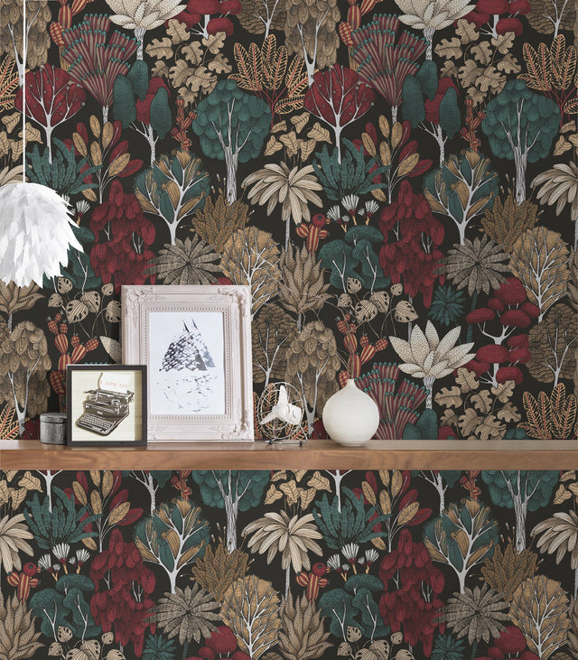 Idris Black Forest Wallpaper with Whimsical Trees Pattern in Black - AS Creation AS377576