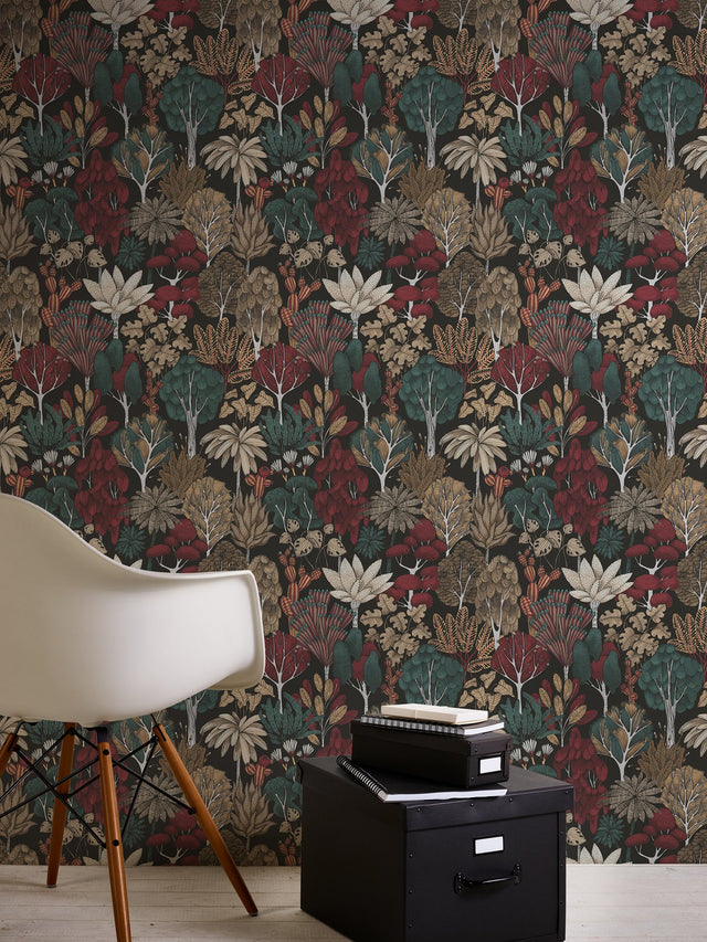 Idris Black Forest Wallpaper with Whimsical Trees Pattern in Black - AS Creation AS377576