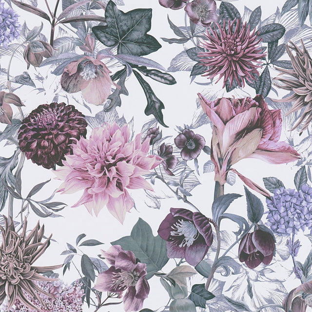 Althea Lavender Flower Garden Wallpaper with Bohemian Botanical Motif - AS Creation AS381752