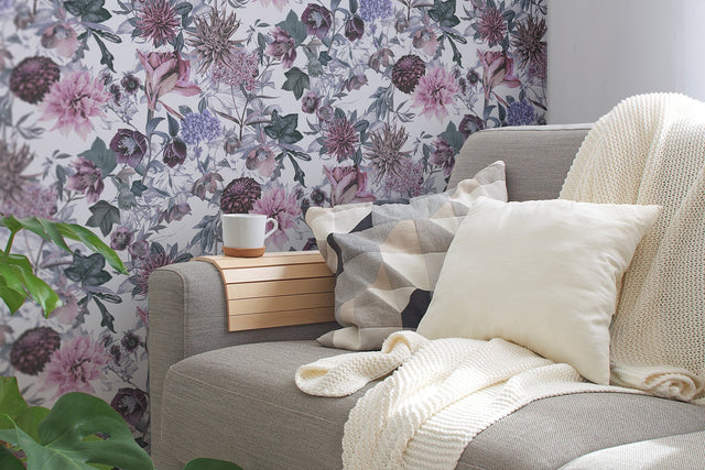 Althea Lavender Flower Garden Wallpaper with Bohemian Botanical Motif - AS Creation AS381752
