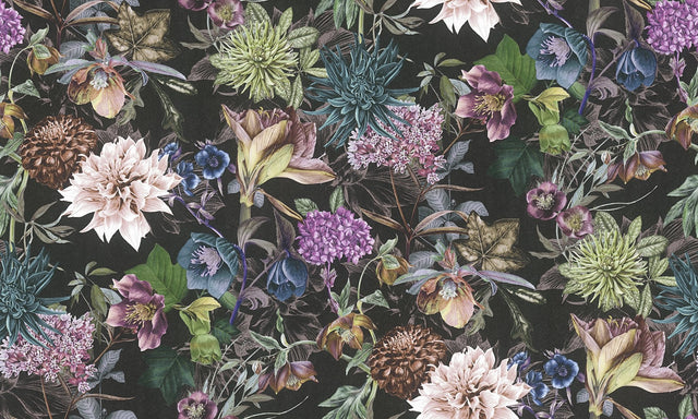 Althea Black Flower Garden Wallpaper