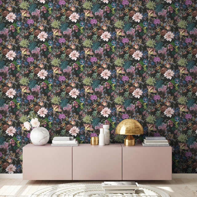 Althea Black Flower Garden Wallpaper