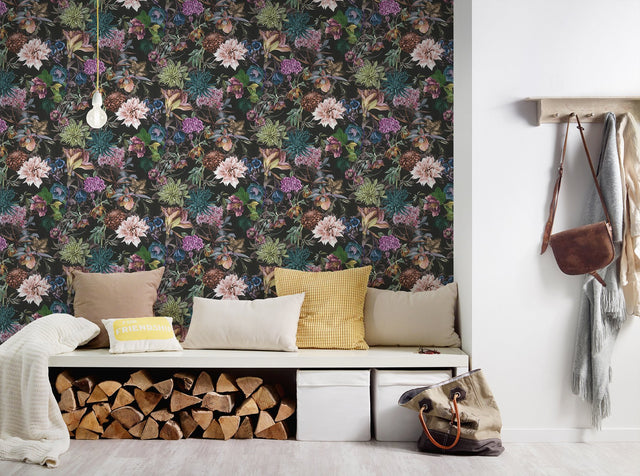 Althea Black Flower Garden Wallpaper