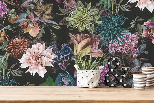 Althea Black Flower Garden Wallpaper