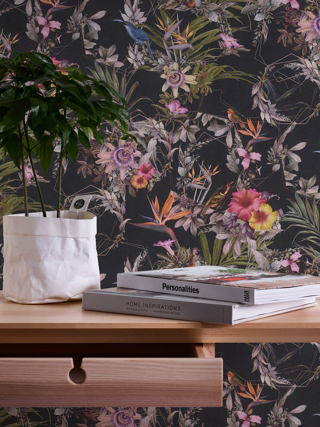 Hollis Navy Tropical Wallpaper