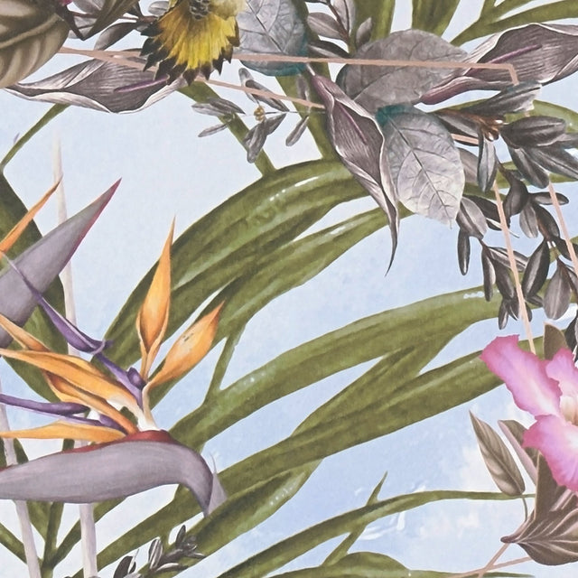 Hollis Sky Blue Tropical Wallpaper with Botanical Birds Motif, Bohemian Non Woven - AS Creation AS381784