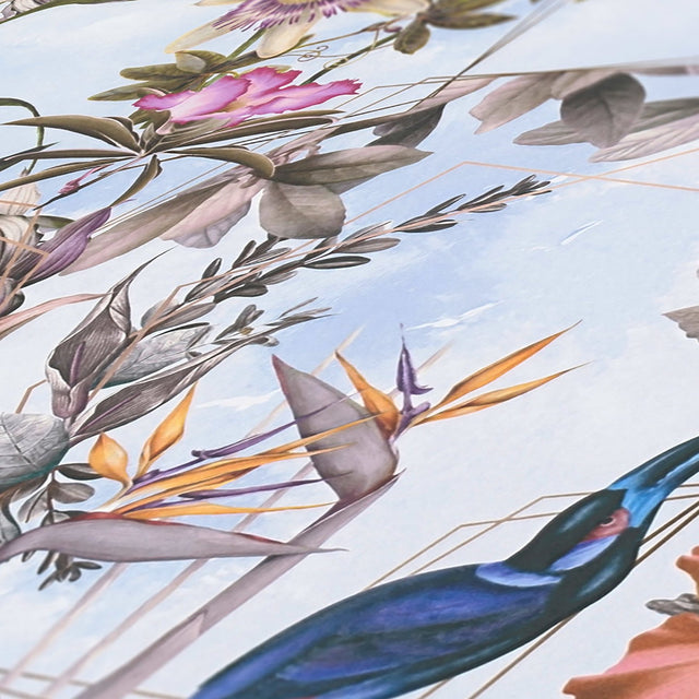 Hollis Sky Blue Tropical Wallpaper with Botanical Birds Motif, Bohemian Non Woven - AS Creation AS381784