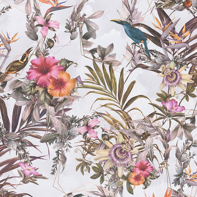 Hollis White Tropical Wallpaper with Botanical Birds Motif - AS Creation AS381787