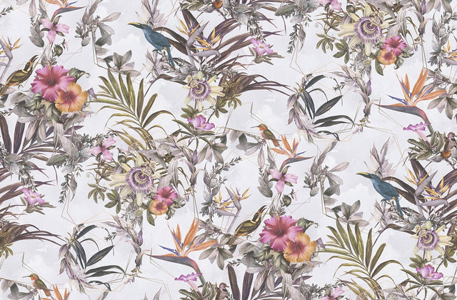 Hollis White Tropical Wallpaper with Botanical Birds Motif - AS Creation AS381787