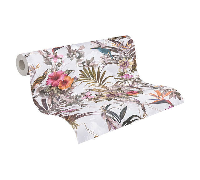 Hollis White Tropical Wallpaper with Botanical Birds Motif - AS Creation AS381787